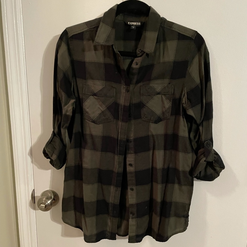 Express green and black flannel button down